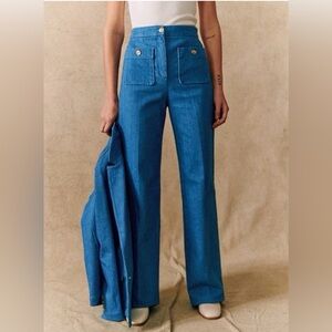 Sezane Dan Jeans Trousers. Color Cyan Blue. Size 36.